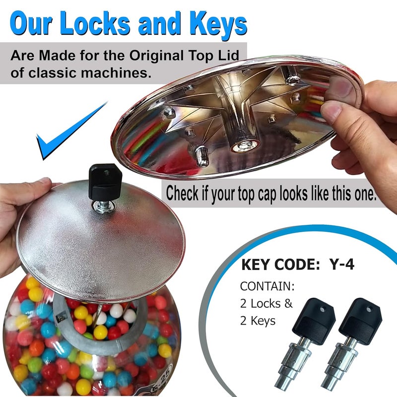 ACKSTAR Store Locks & Keys Classic Gumball Machine - Vending Machines Top Lid Tubular Key Lock for Capsule, Candy, Gumball Vending Machine. Gumball Machine Lock and Key 1/4" Thread (2pc - Key Y4)… - Image 1